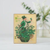 Leprechaun Shamrock Clay Pipe Harp van Erin Briefkaart (Staand voorkant)