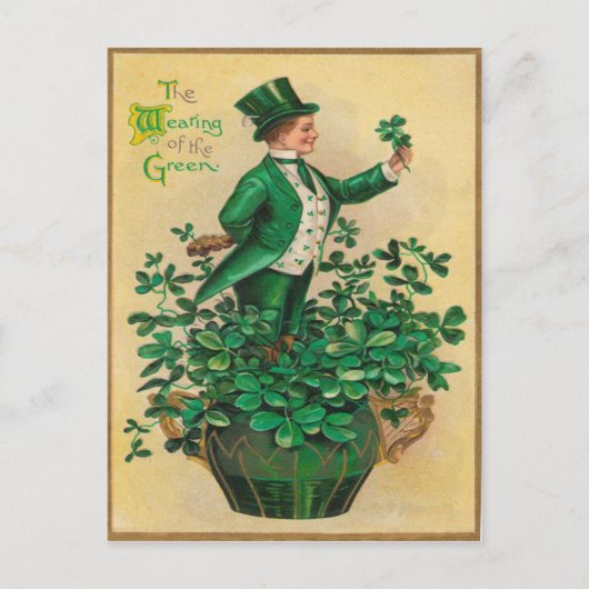 Leprechaun Shamrock Clay Pipe Harp van Erin Briefkaart (Voorkant)