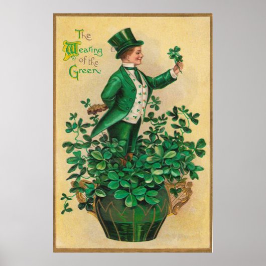 Leprechaun Shamrock Clay Pipe Harp van Erin Poster (Voorkant)