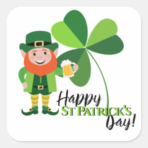 Leprechaun Shamrock Happy St Patrick's Day Vierkante Sticker