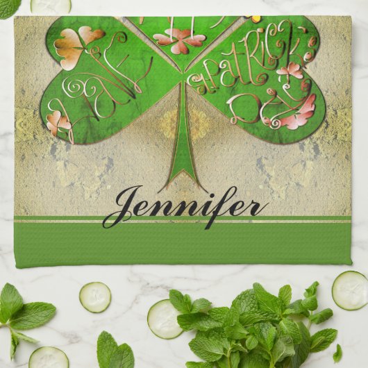 Leprechaun Shamrock "Happy St. Patrick's" Keuken Theedoek (Gevouwen)