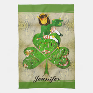 Leprechaun Shamrock "Happy St. Patrick's" Keuken Theedoek