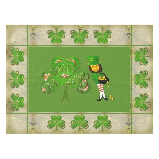 Leprechaun Shamrock "Happy St. Patrick's Tafelkleed (Voorkant (Horizontaal))