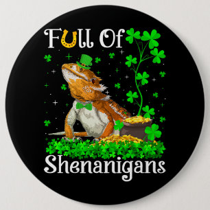Leprechaun Shamrock Leaf Bearded Dragon St. Patric Ronde Button 6,0 Cm