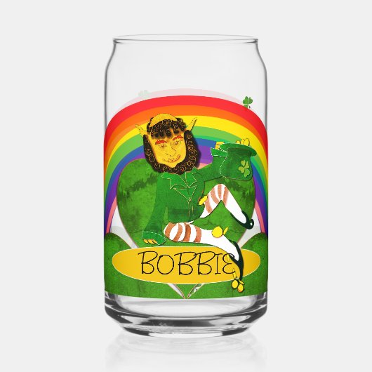 Leprechaun Shamrock Naam Button Blikvorm Glas (Voorkant)
