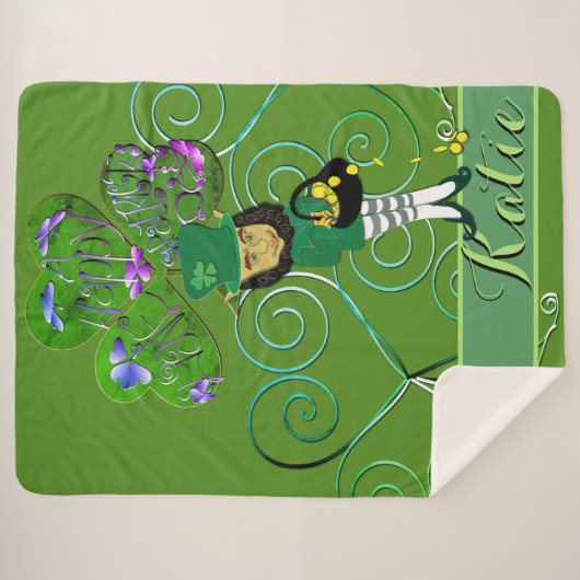 Leprechaun Shamrock Sherpa Deken (Voorkant (horizontaal))