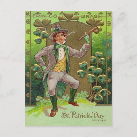 Leprechaun Shamrock Shillelagh Clay Pipe Briefkaart (Voorkant)