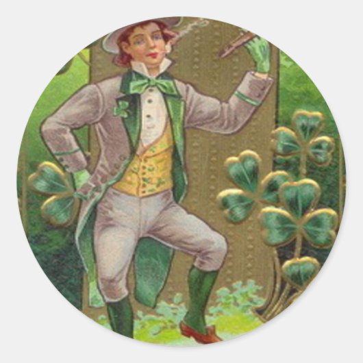 Leprechaun Shamrock Shillelagh Clay Pipe Ronde Sticker (Voorkant)