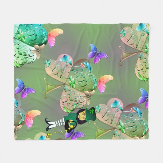 Leprechaun & Shamrocks Fleece Blanket (Voorkant (Horizontaal))