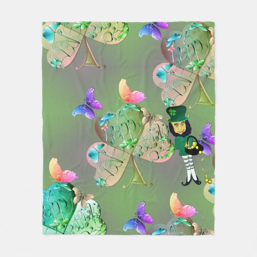 Leprechaun & Shamrocks Fleece Blanket Deken (Voorkant)