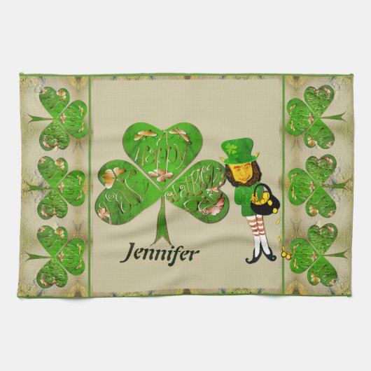 Leprechaun Shamrocks Grijs Theedoek (Horizontaal)