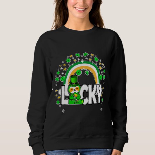 Leprechaun Sloth Lucky Irish Shamrock Trui (Voorkant)