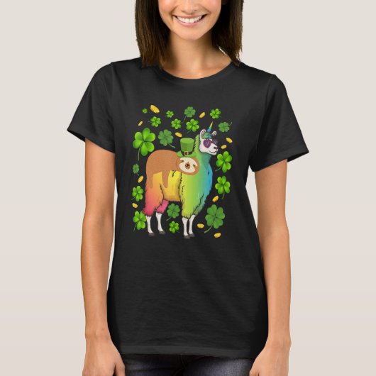 Leprechaun Sloth Riding Llama Unicorn St Patricks  T-shirt (Voorkant)