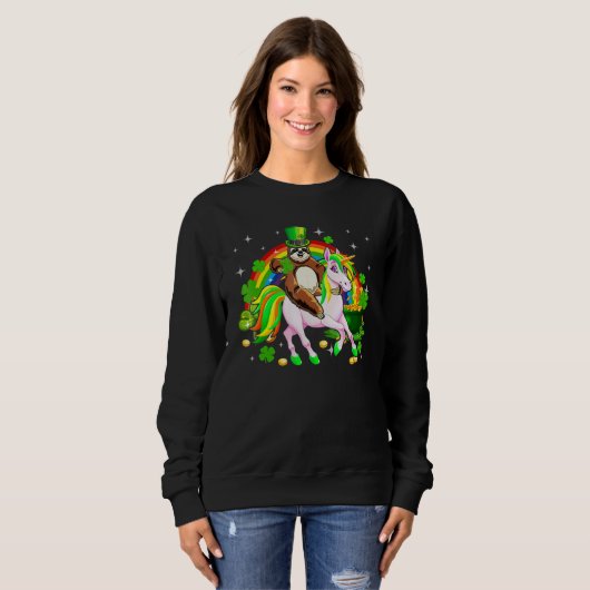 Leprechaun Sloth Riding Unicorn Saint Patrick's Da Trui (Voorkant volledig)