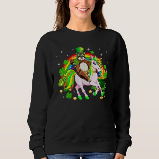 Leprechaun Sloth Riding Unicorn Saint Patrick's Da Trui (Voorkant)