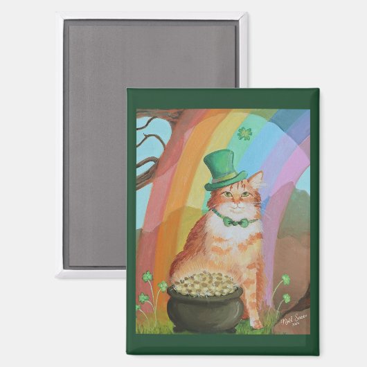 Leprechaun St. Patrick’s Day Tabby Cat Magneet (Voorkant / Achterkant)
