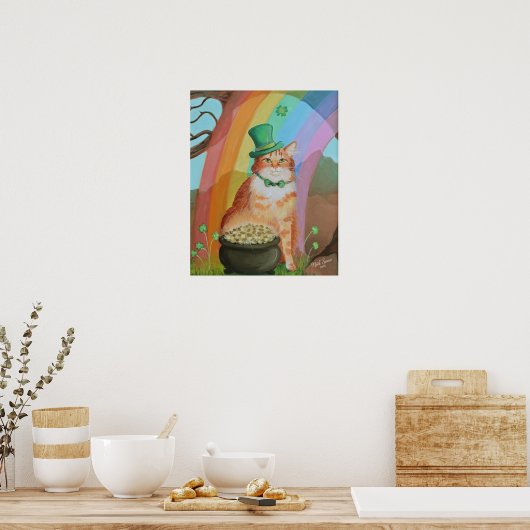 Leprechaun St. Patrick’s Day Tabby Cat Wall Art Poster (Keuken)