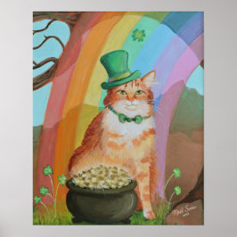 Leprechaun St. Patrick’s Day Tabby Cat Wall Art Poster