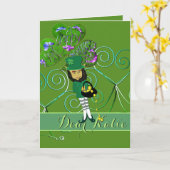 Leprechaun St. Patrick's Day Gevouwen Wenskaart Kaart (Gele Bloem)