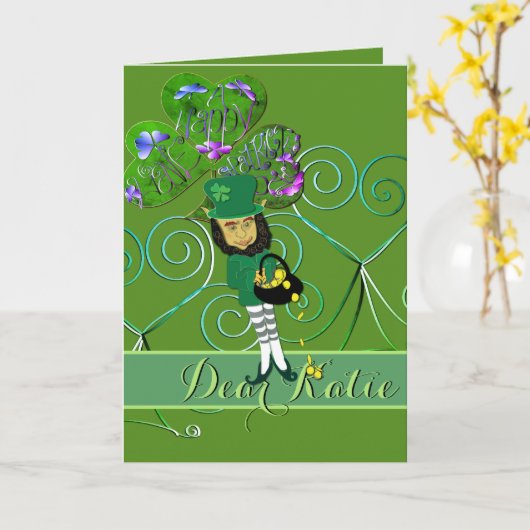 Leprechaun St. Patrick's Day Gevouwen Wenskaart Kaart (Gele Bloem)