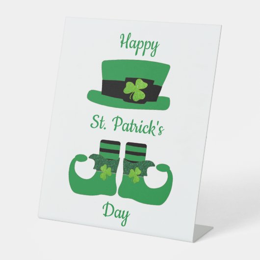 Leprechaun St. Patrick's Day Green Black Reclamebord Met Voetstuk (Voorkant)