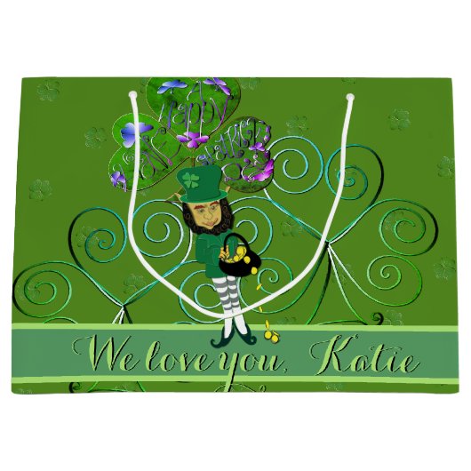 Leprechaun St. Patrick's Day Groot Cadeauzakje (Voorkant)