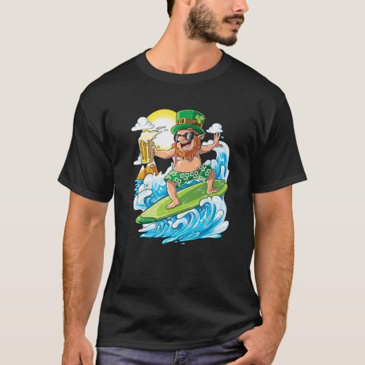 Leprechaun St Patricks Day Hawaiian Hawaii Surfing T-shirt (Voorkant)