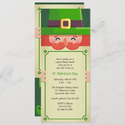 Leprechaun St. Patrick's Day Invitation Kaart (Voorkant / Achterkant)