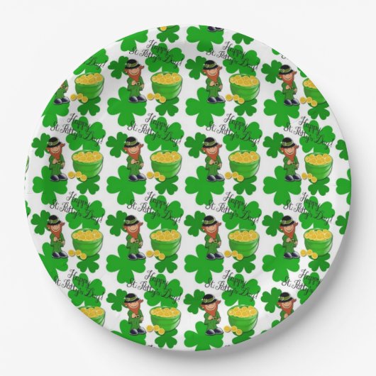 Leprechaun, St. Patrick's Day, Paper Borden 9" Papieren Bordje (Voorkant)