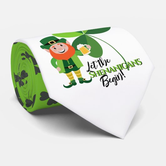 Leprechaun St Patrick's Day Shamrocks Shenaningans Stropdas (Opgerold)