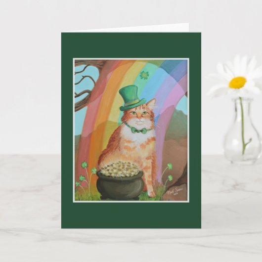 Leprechaun St. Patrick's Day Tabby Kat Kaart (Kleine Plant)