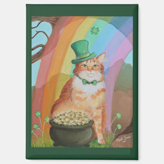 Leprechaun St. Patrick's Day Tabby Kat Magneet (Voorkant)
