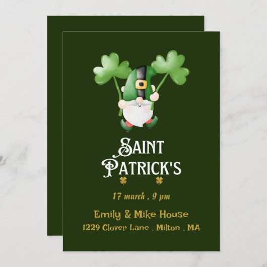 Leprechaun St.Patrick's Day Uitnodiging (Voorkant / Achterkant)