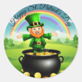 Leprechaun St. Patrick's Pot of Gold Rainbow Ronde Sticker (Voorkant)