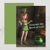 Leprechaun-stripfiguur naast de pot met goud feestdagenkaart (Voorkant / Achterkant)