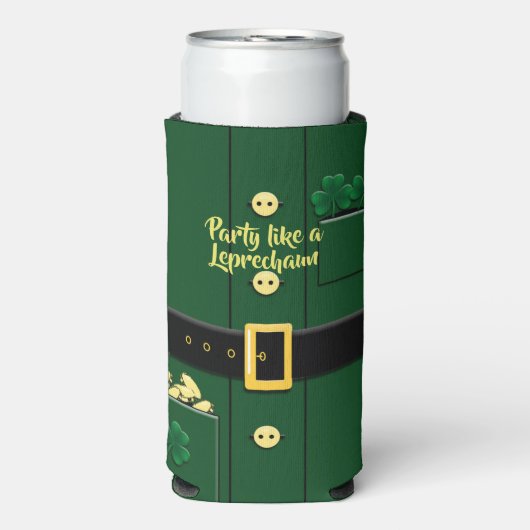 Leprechaun Suit St Patricks Day 12oz Slim Seltzer Blikjeskoeler (Seltzer Voorkant)
