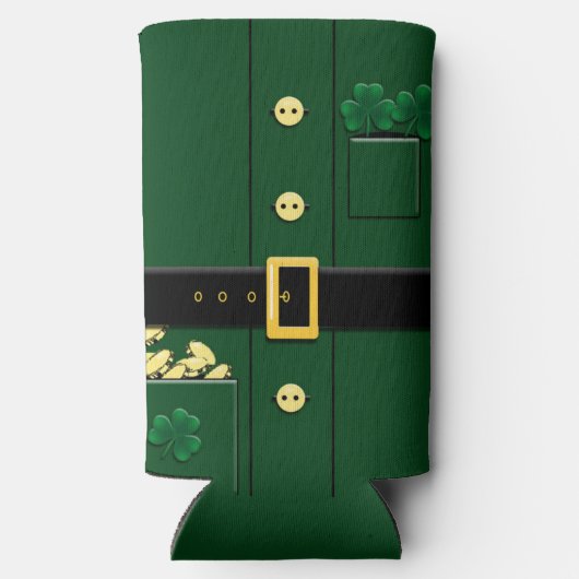 Leprechaun Suit St Patricks Day 12oz Slim Seltzer Blikjeskoeler (Achterkant)