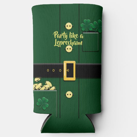 Leprechaun Suit St Patricks Day 12oz Slim Seltzer Blikjeskoeler (Voorkant)