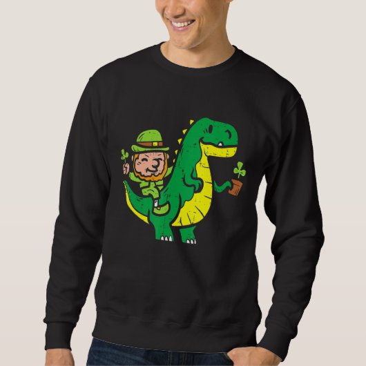 Leprechaun T Rex Dinosaur Shamrock St Patrick Day Trui (Voorkant)