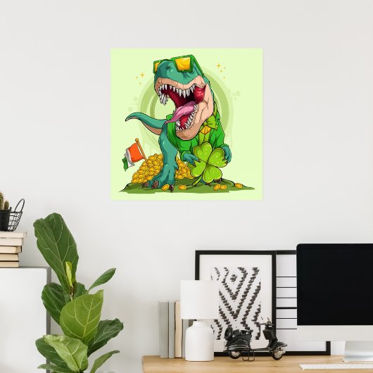 Leprechaun T-Rex St. Patrick's Day Poster (Thuiskantoor)