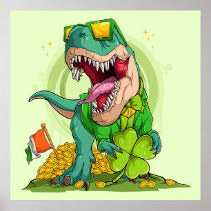 Leprechaun T-Rex St. Patrick's Day Poster