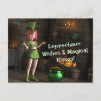 Leprechaun Toon Meisje naast de pot met goud