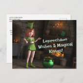 Leprechaun Toon Meisje naast de pot met goud Briefkaart (Voorkant / Achterkant)