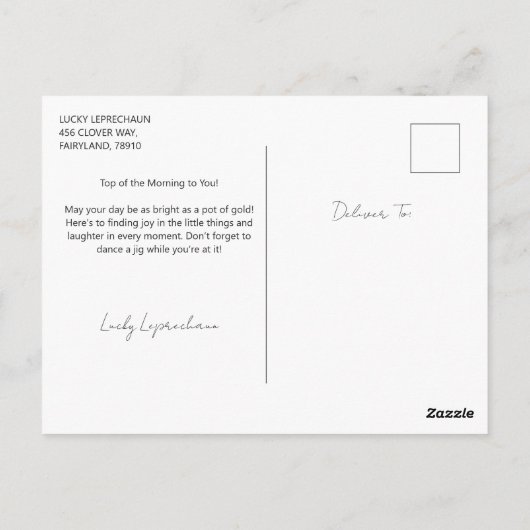 Leprechaun Toon Meisje naast de pot met goud Briefkaart (Achterkant)