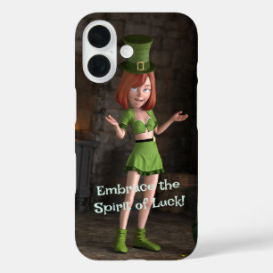 Leprechaun Toon Meisje naast de pot met goud iPhone 16 Hoesje