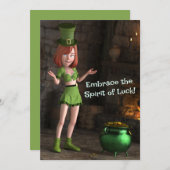 Leprechaun Toon Meisje naast de pot met goud Feestdagenkaart (Voorkant / Achterkant)
