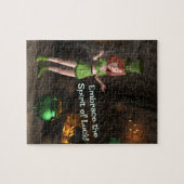 Leprechaun Toon Meisje naast de pot met goud Legpuzzel (Horizontaal)