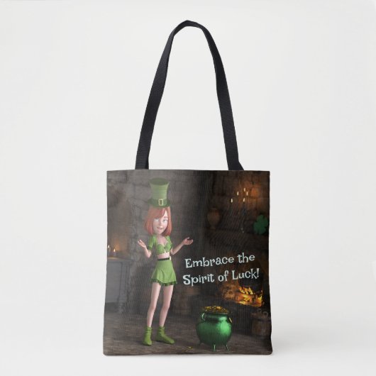 Leprechaun Toon Meisje naast de pot met goud Tote Bag (Voorkant)