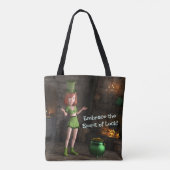 Leprechaun Toon Meisje naast de pot met goud Tote Bag (Achterkant)