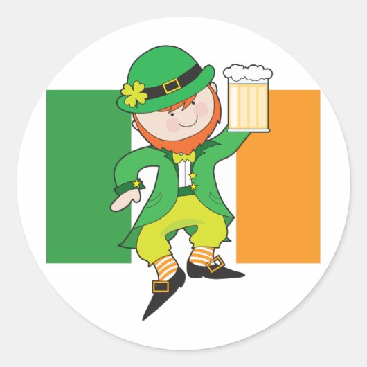 Leprechaun vlag ronde sticker (Voorkant)